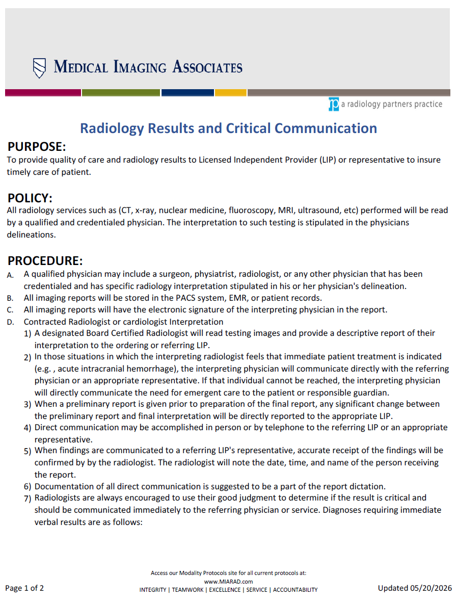 Radiology Results and Critical Communications 06-2026
